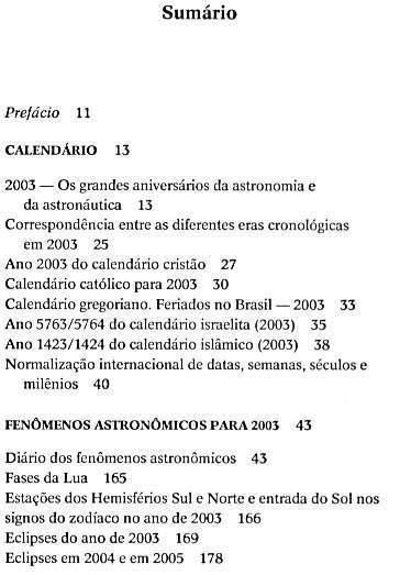 Sumário Anuário de Astronomia 2003