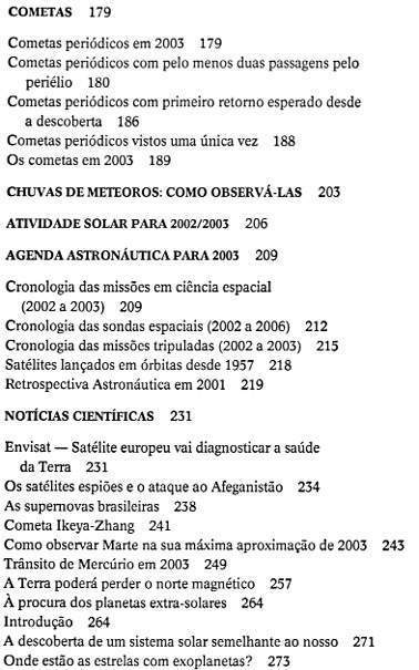 Sumário Anuário de Astronomia 2003