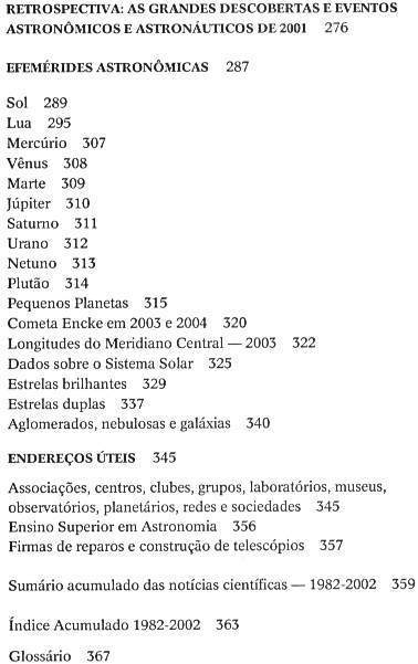 Sumário Anuário de Astronomia 2003